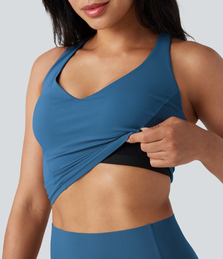 Halara UltraSculpt™ Deep V-neck Molded Spacer Crisscross Back 2-in-1 Yoga Tank Top