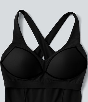 Halara UltraSculpt™ 2-i-1 yogatop med dyb V-hals, formstøbte spacer-indlæg og krydsryg