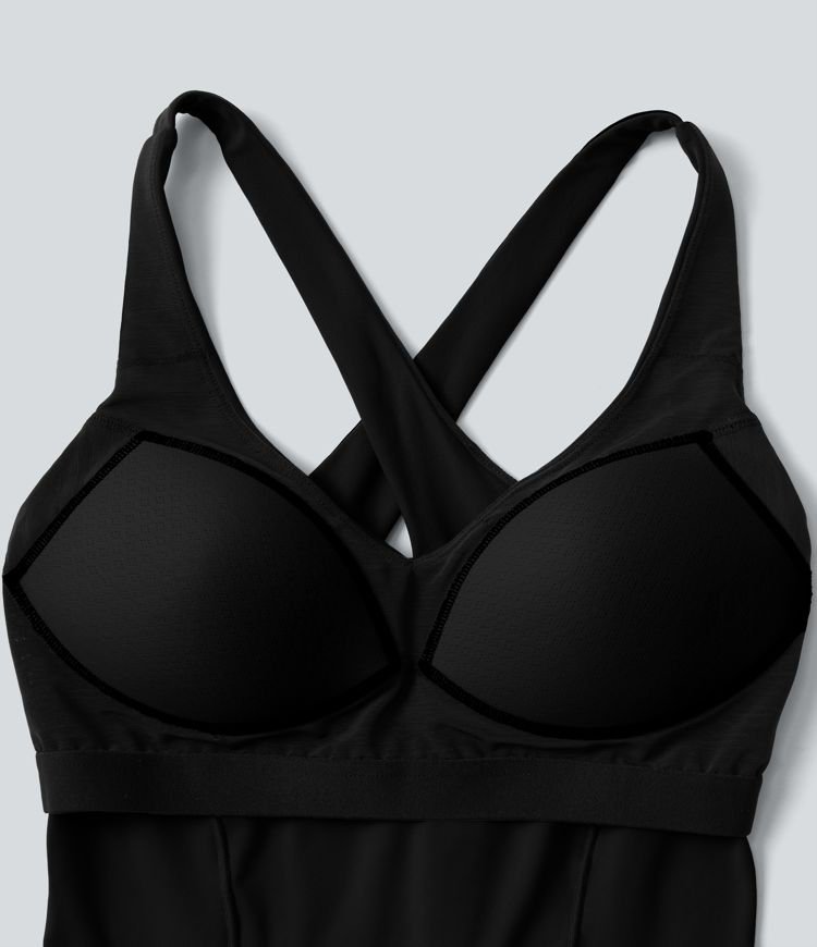 Halara UltraSculpt™ 2-i-1 yogatop med dyb V-hals, formstøbte spacer-indlæg og krydsryg