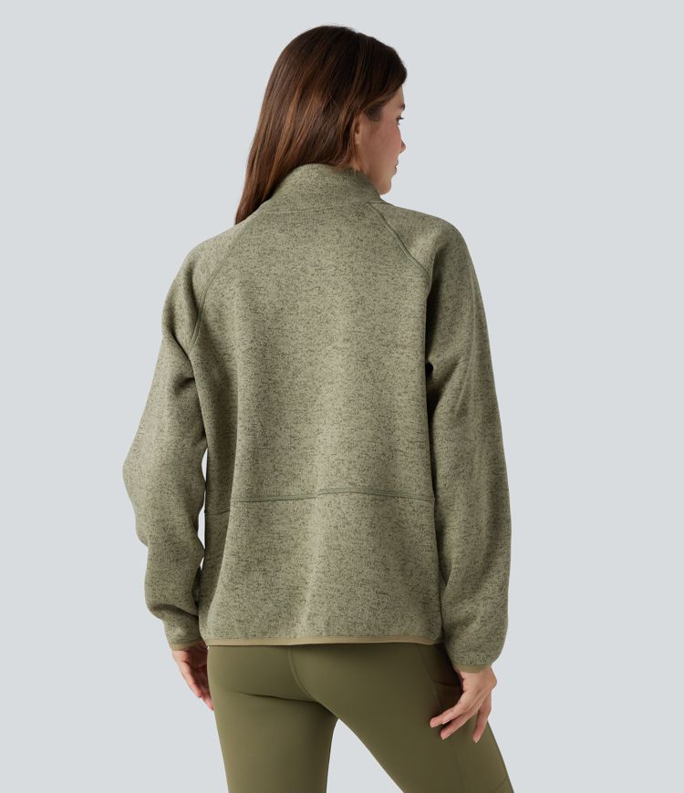 Stand Collar Half Zip Fleece Hiking Heathered Sweatshirt