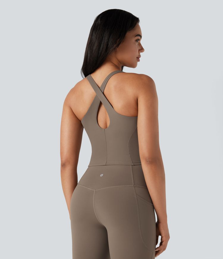 Halara UltraSculpt™ Deep V-neck Push-Up Crisscross Back 2-in-1 Yoga Tank Top