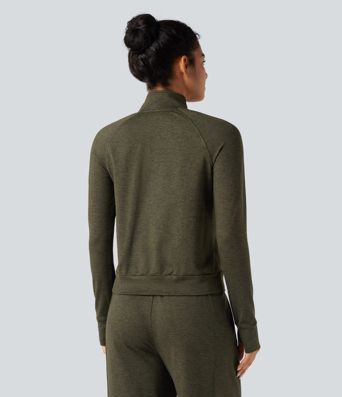 Half Zipper Thumb Holes Quick Dry Fleece Casual Heathered Warming Sweatshirt with Pockets-UPF40+