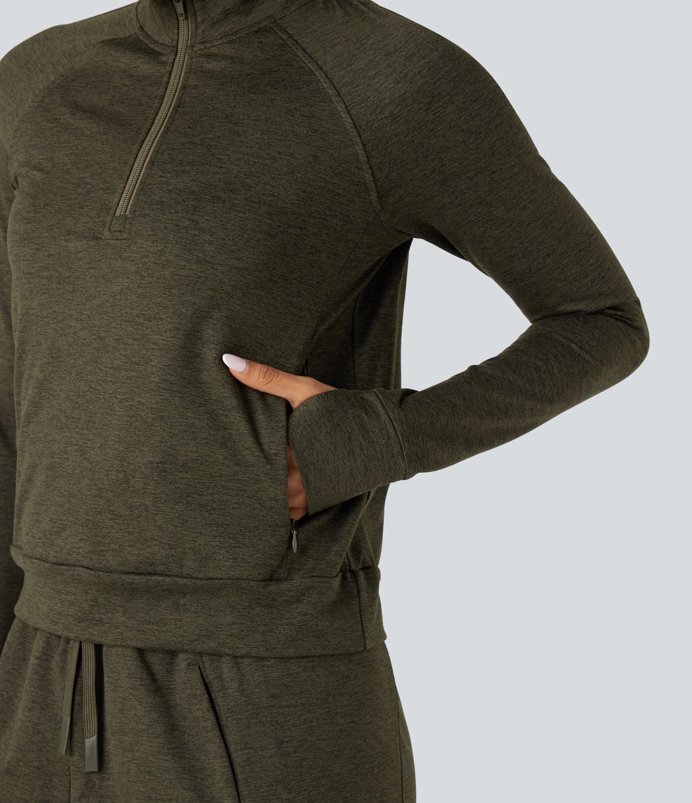 Half Zipper Thumb Holes Quick Dry Fleece Casual Heathered Warming Sweatshirt with Pockets-UPF40+