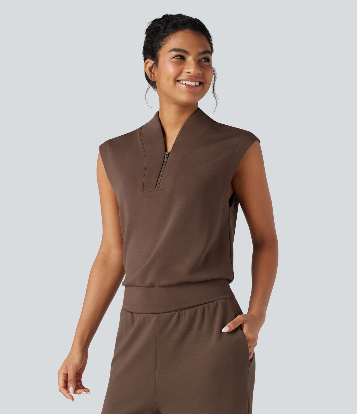 SpacerTek™ Stand Collar Half Zip Sleeveless Yoga Sports Top