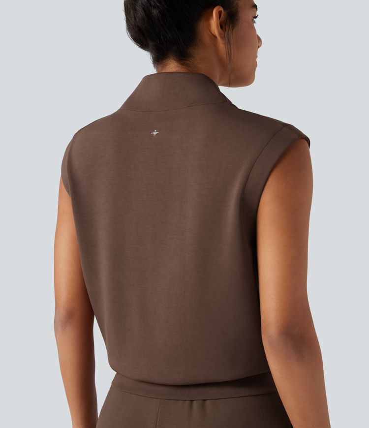 SpacerTek™ Stand Collar Half Zip Sleeveless Yoga Sports Top