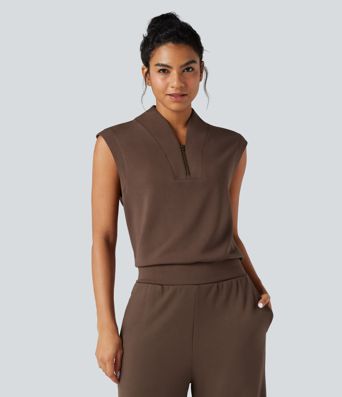 SpacerTek™ Stand Collar Half Zip Sleeveless Yoga Sports Top