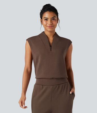 SpacerTek™ Stand Collar Half Zip Sleeveless Yoga Sports Top