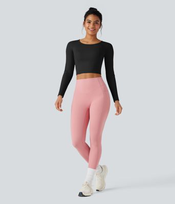 Scoop Neck Long Sleeve Cut Out Cropped Yoga Sports Top