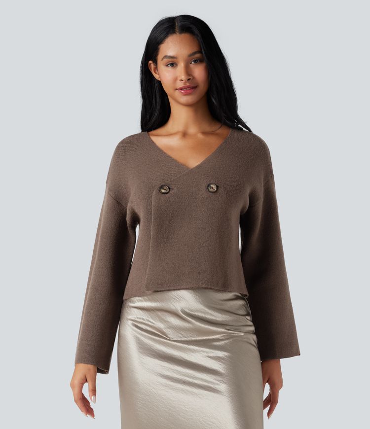 V-neck Reglan Long Sleeve Relaxed Fit Work Cardigan