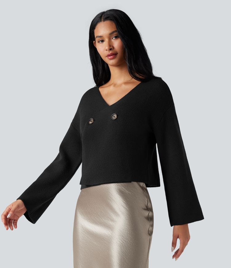 V-neck Reglan Long Sleeve Relaxed Fit Work Cardigan