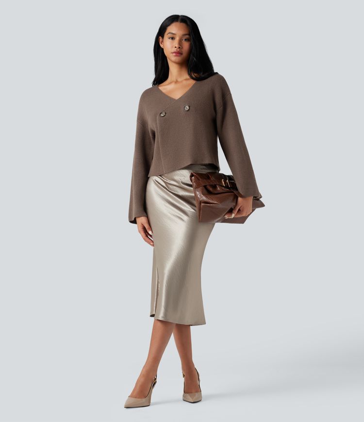 V-neck Reglan Long Sleeve Relaxed Fit Work Cardigan