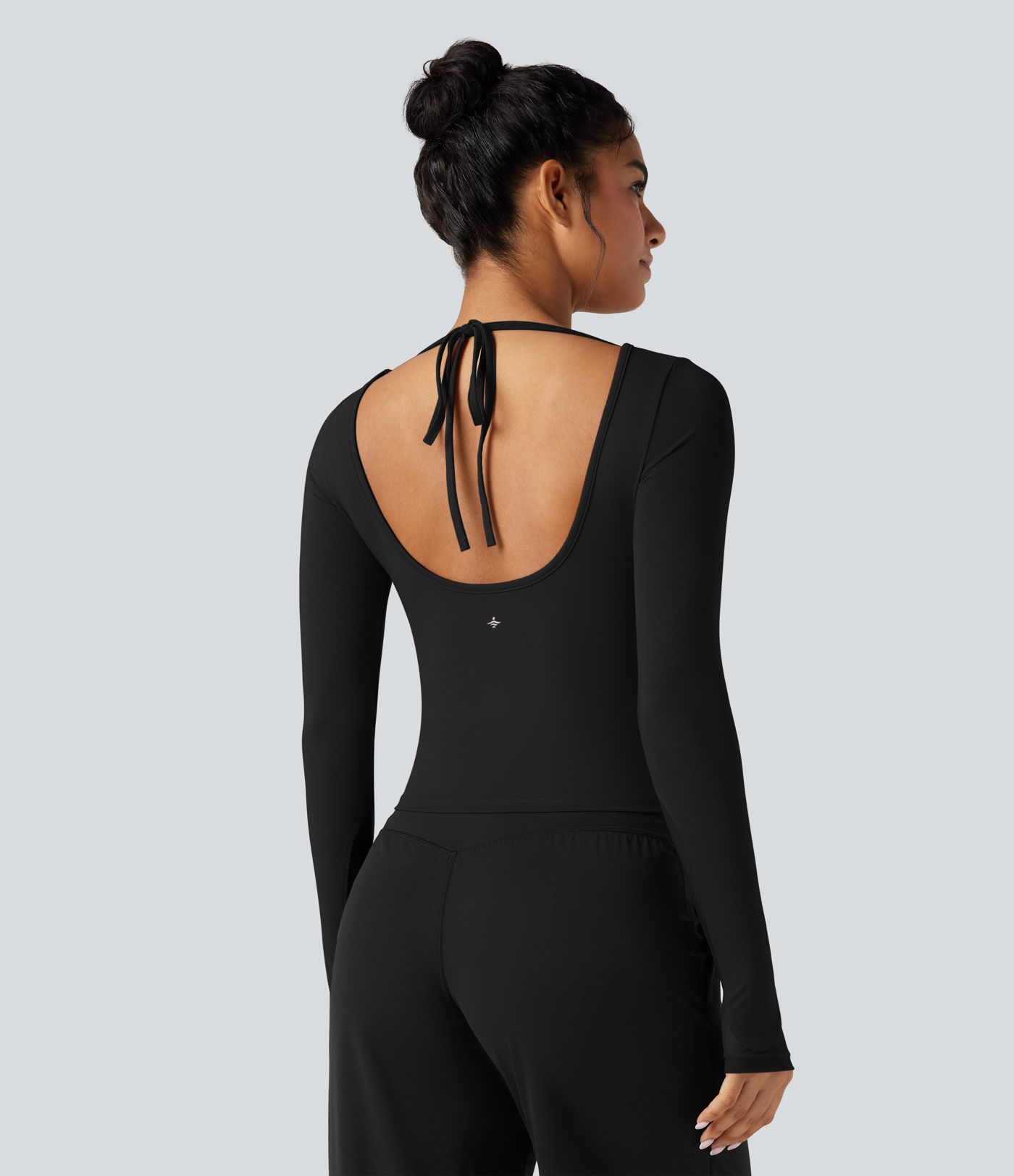 Backless Scoop Neck Long Sleeve Thumb Holes Yoga Sports Top