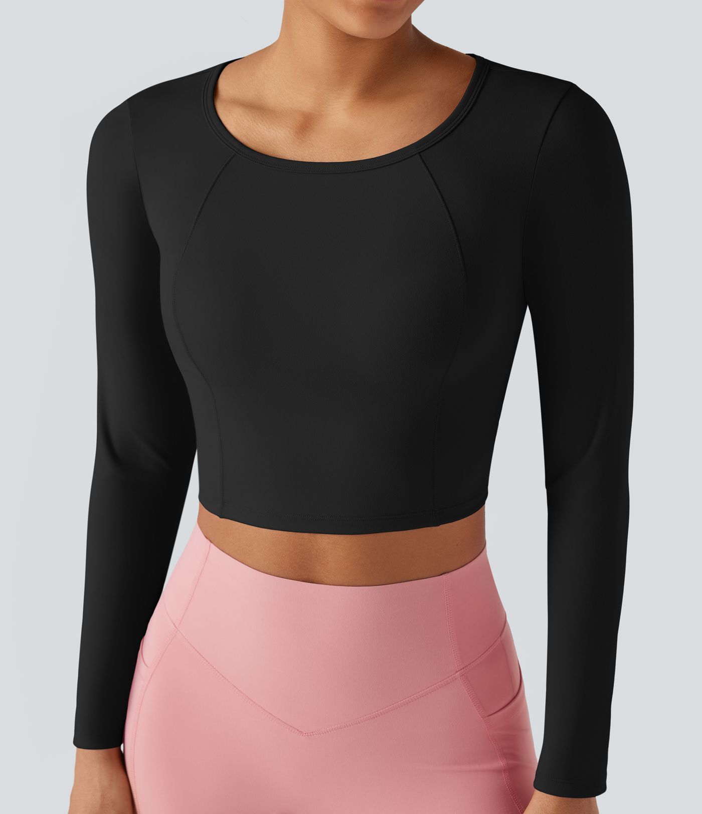 Scoop Neck Long Sleeve Cut Out Cropped Yoga Sports Top