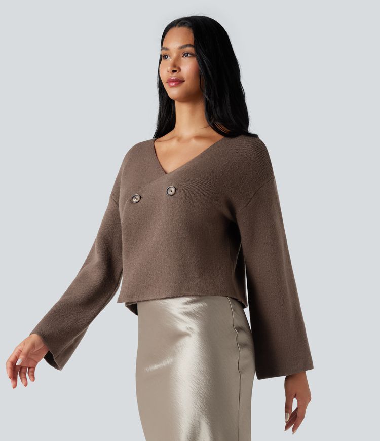 V-neck Reglan Long Sleeve Relaxed Fit Work Cardigan