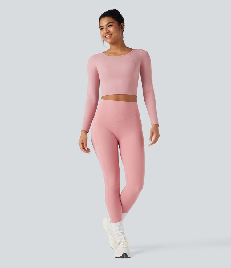Scoop Neck Long Sleeve Cut Out Cropped Yoga Sports Top