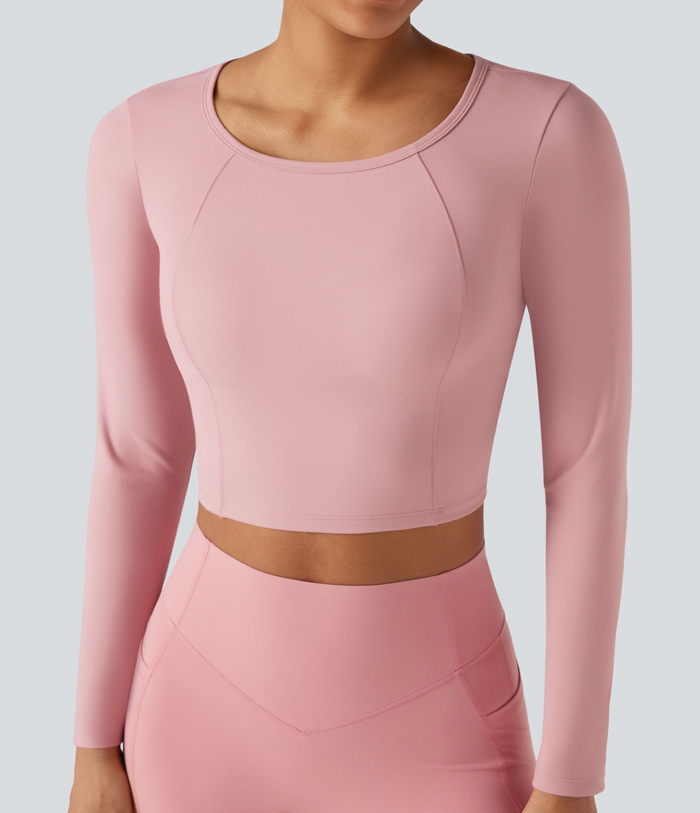 Scoop Neck Long Sleeve Cut Out Cropped Yoga Sports Top