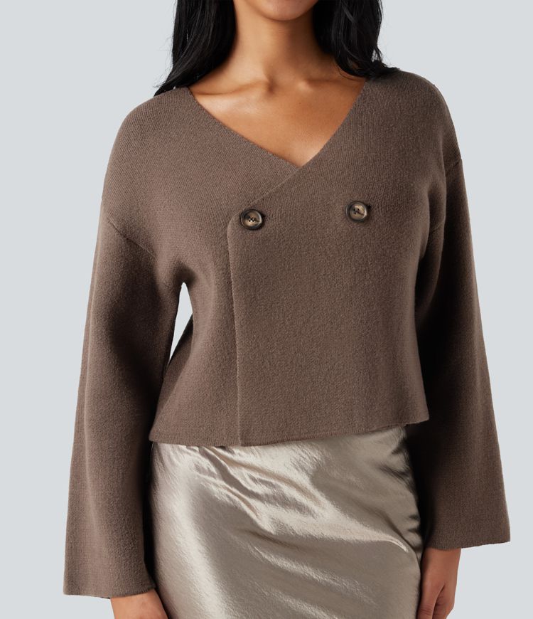 V-neck Reglan Long Sleeve Relaxed Fit Work Cardigan