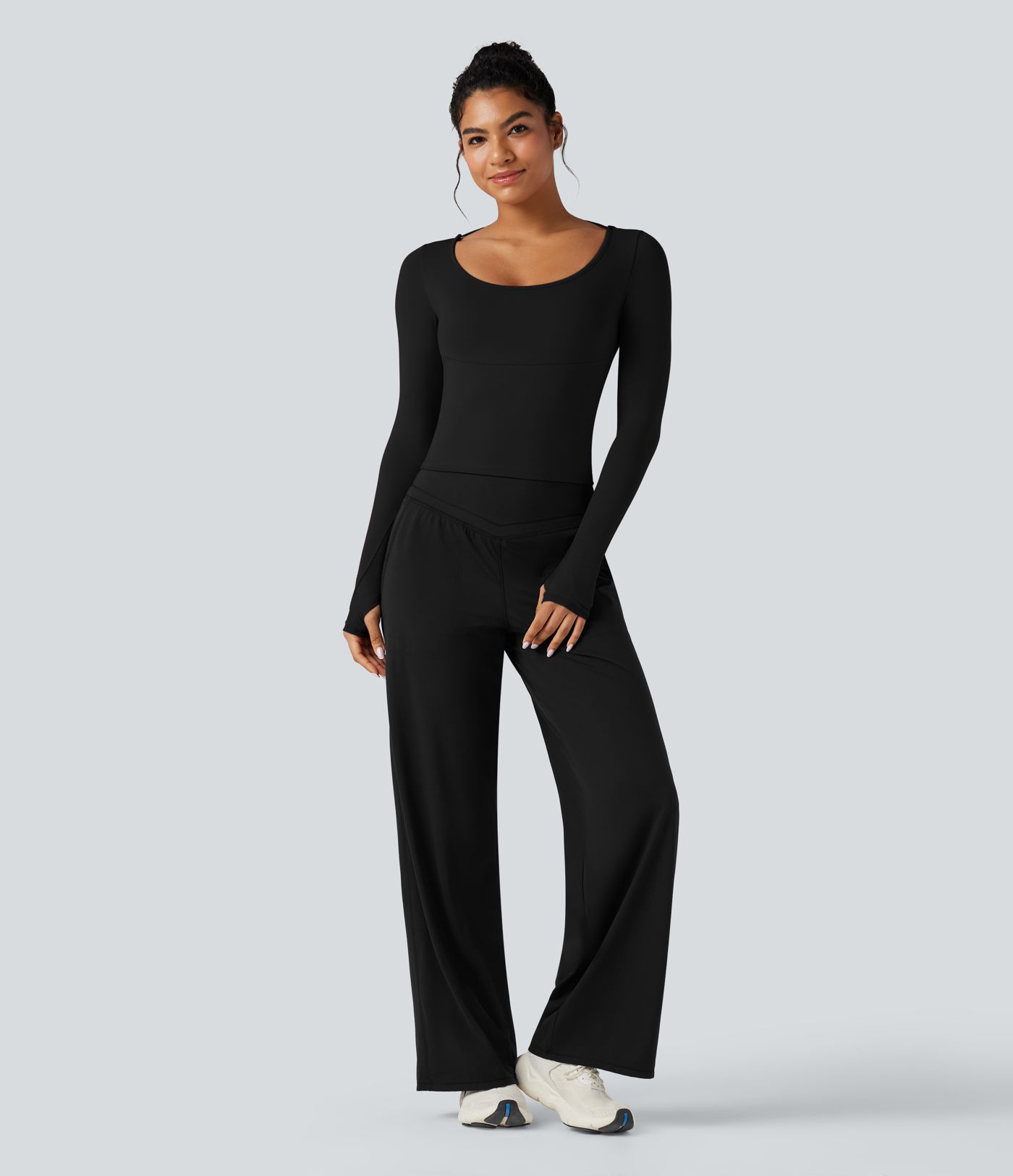 Backless Scoop Neck Long Sleeve Thumb Holes Yoga Sports Top