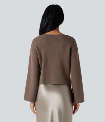 V-neck Reglan Long Sleeve Relaxed Fit Work Cardigan