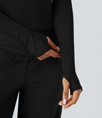 Backless Scoop Neck Long Sleeve Thumb Holes Yoga Sports Top