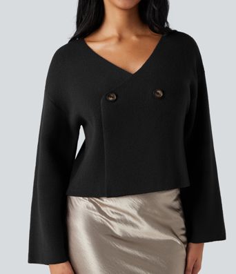 V-neck Reglan Long Sleeve Relaxed Fit Work Cardigan