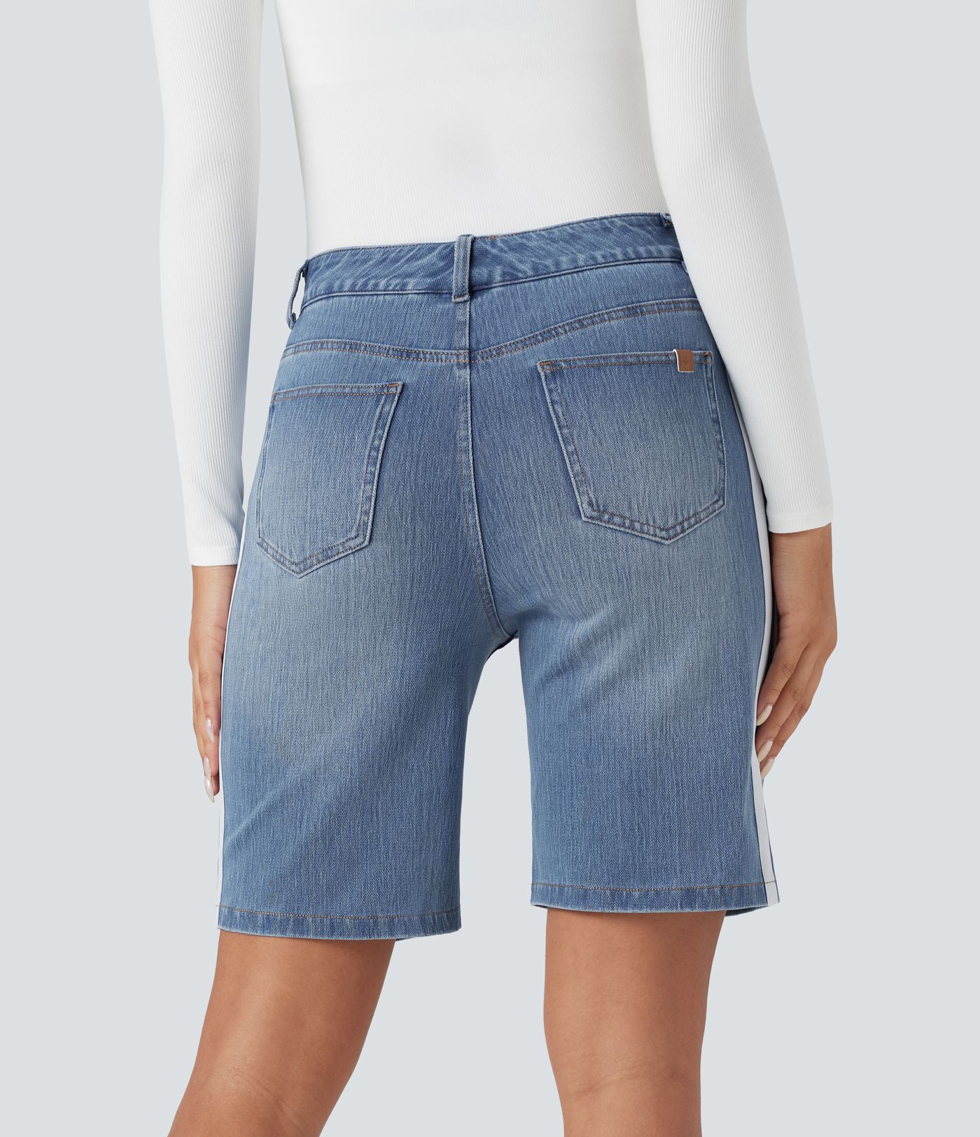 Halara Flex™ High Waisted Stripe Denim Casual Shorts with Pockets