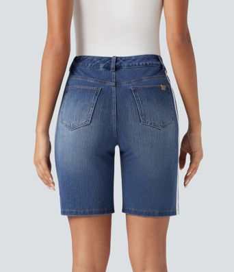 Halara Flex™ High Waisted Stripe Denim Casual Bermuda Shorts with Pockets Halara Flex™ High Waisted Stripe Denim Casual Bermuda Shorts with Pockets