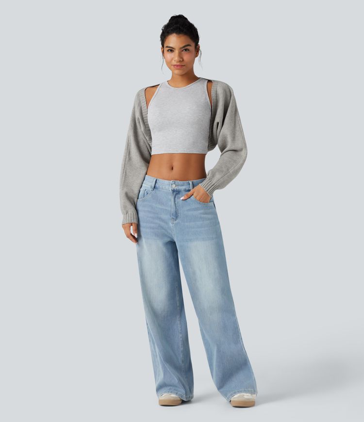 Reglan Long Sleeve Relaxed Fit Casual Sweater Shrug