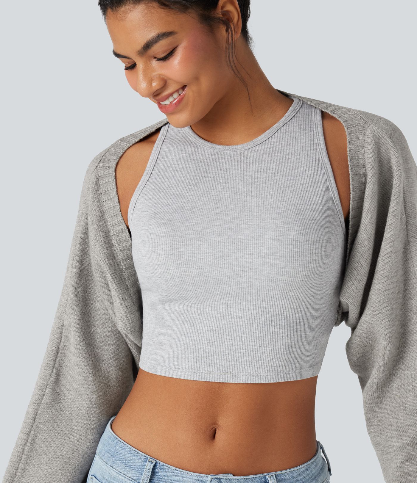 Reglan Long Sleeve Relaxed Fit Casual Sweater Shrug