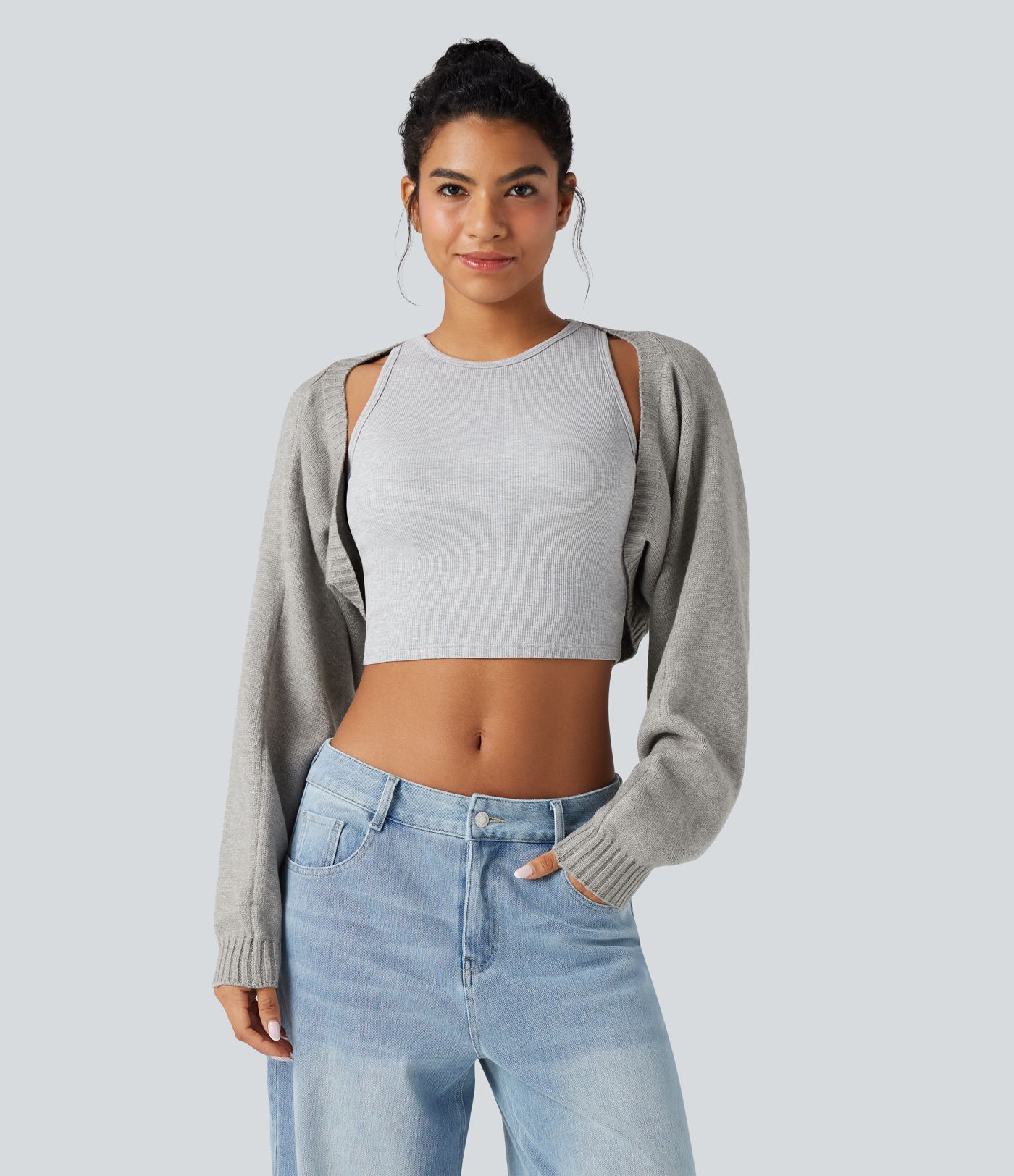 Reglan Long Sleeve Relaxed Fit Casual Sweater Shrug