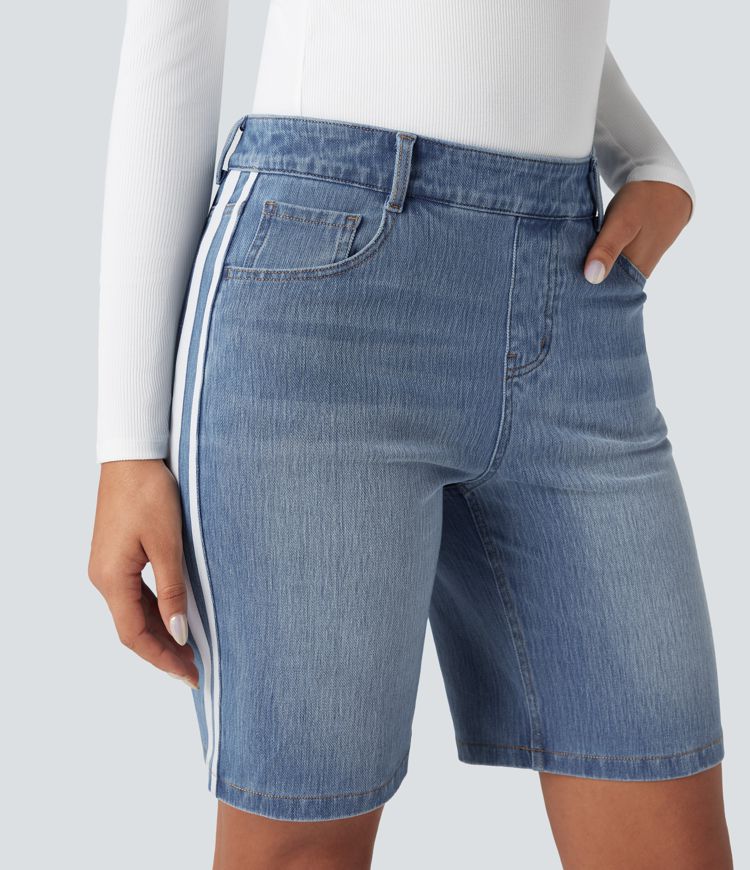 Halara Flex™ High Waisted Stripe Denim Casual Shorts with Pockets
