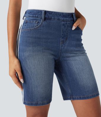 Halara Flex™ High Waisted Stripe Denim Casual Bermuda Shorts with Pockets Halara Flex™ High Waisted Stripe Denim Casual Bermuda Shorts with Pockets