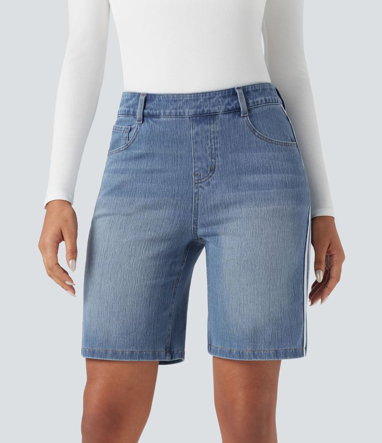 Halara Flex™ High Waisted Stripe Denim Casual Shorts with Pockets