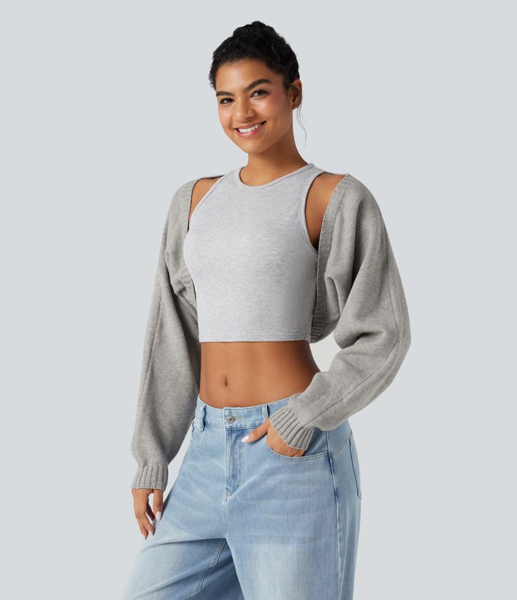 Reglan Long Sleeve Relaxed Fit Casual Sweater Shrug