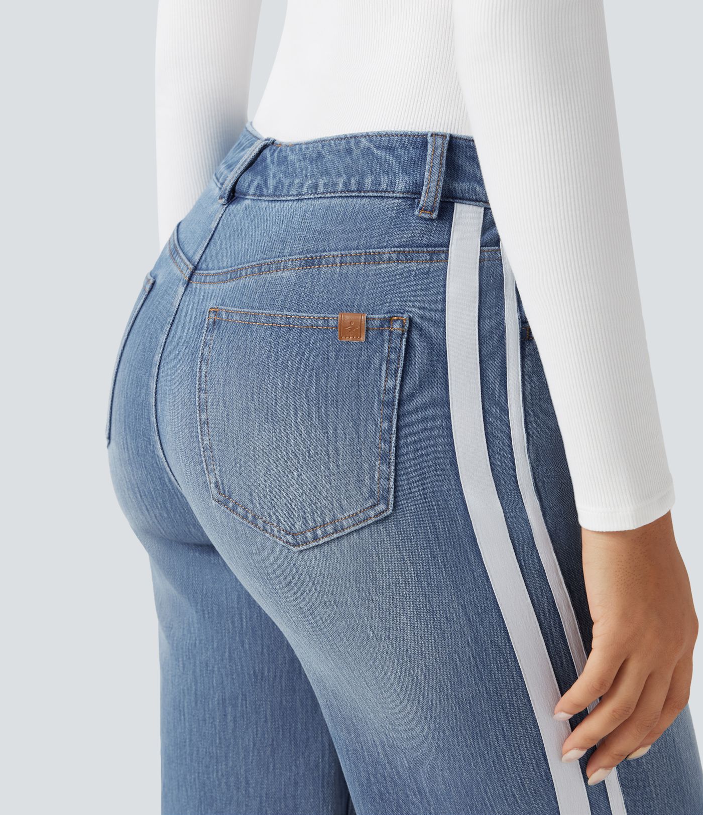 Halara Flex™ High Waisted Stripe Denim Casual Shorts with Pockets