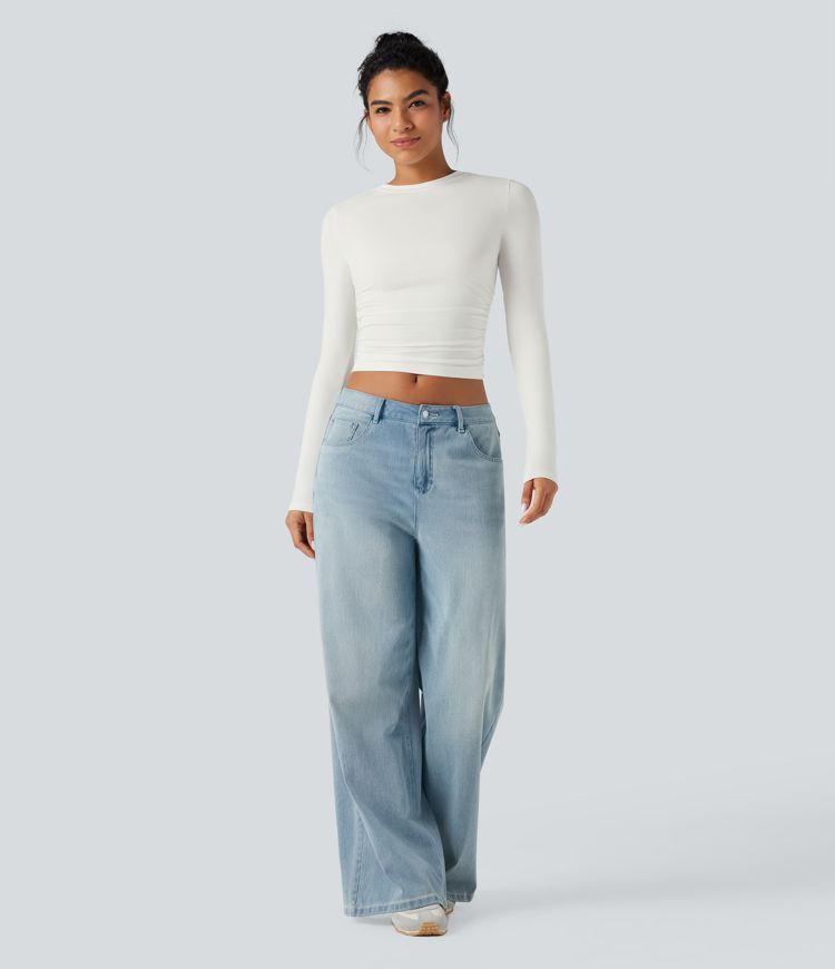 Top froncé col rond manches longues