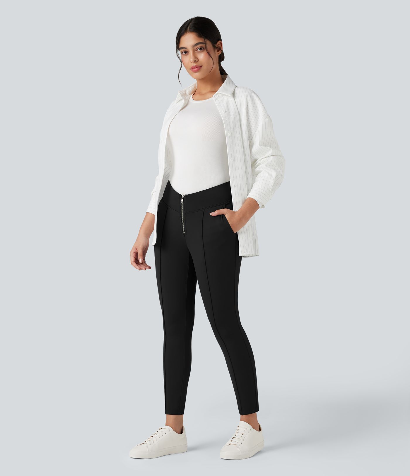 Pantalon tailleur thermique SoftlyZero™ Plush taille en V taille haute avec fermeture éclair et poches