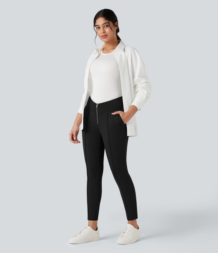 Pantalon tailleur thermique SoftlyZero™ Plush taille en V taille haute avec fermeture éclair et poches