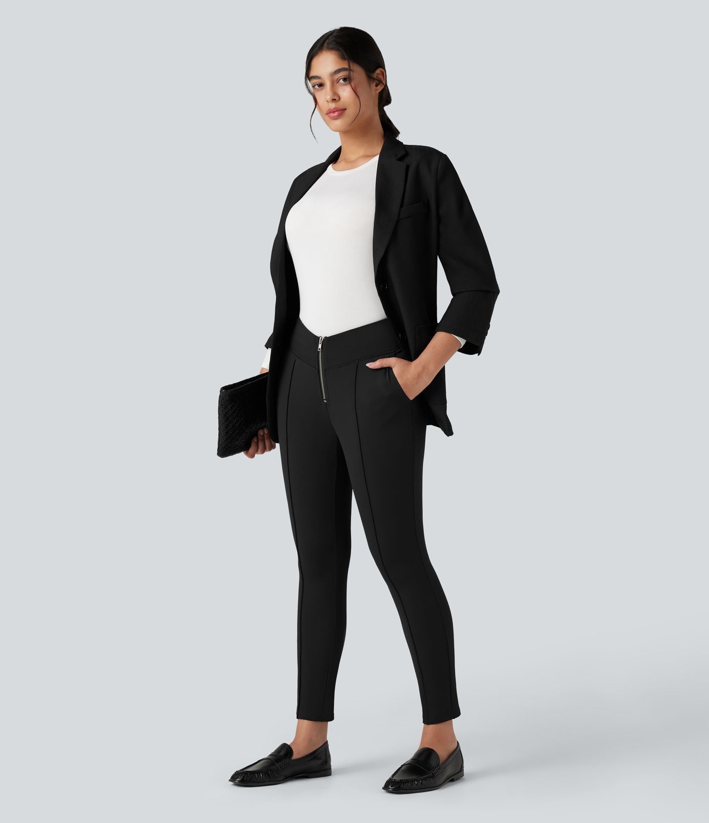 Pantalon tailleur thermique SoftlyZero™ Plush taille en V taille haute avec fermeture éclair et poches