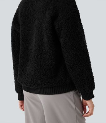 Lapel Reglan Long Sleeve Work Sweater with Pockets