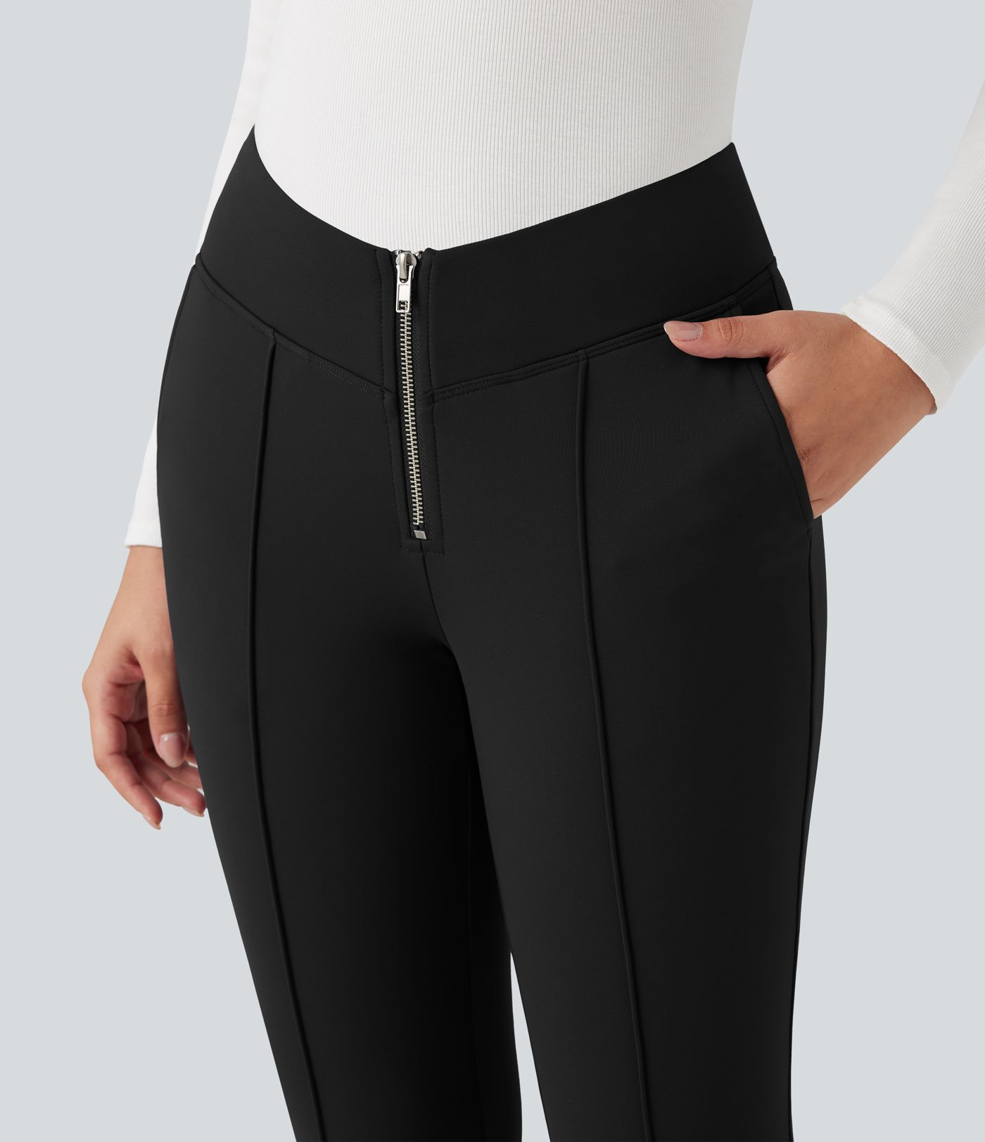 Pantalon tailleur thermique SoftlyZero™ Plush taille en V taille haute avec fermeture éclair et poches