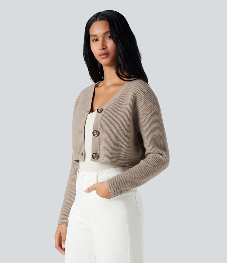 Cardigan court col V manches longues