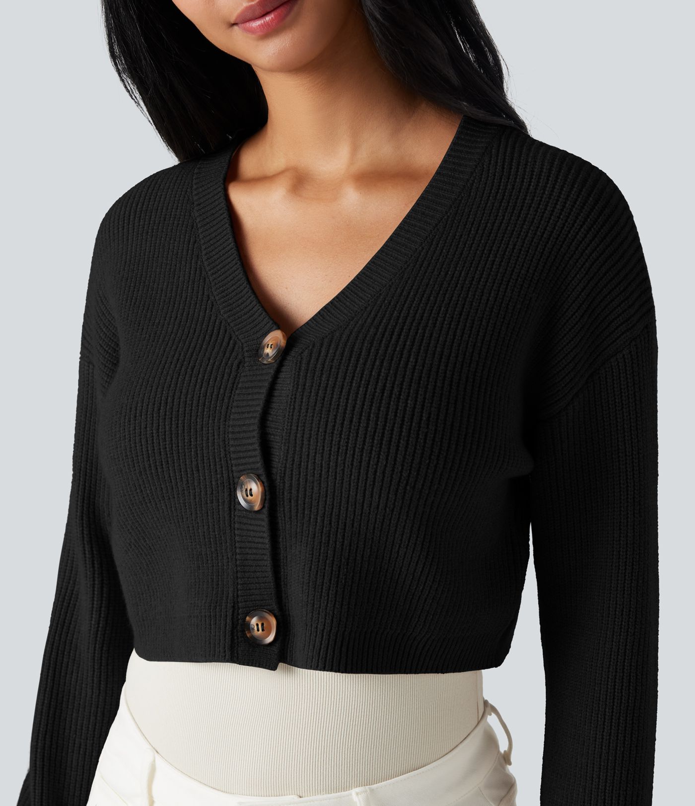 V-neck Long Sleeve Cropped Work Cardigan
