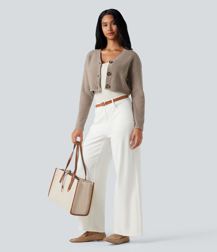 Cardigan court col V manches longues