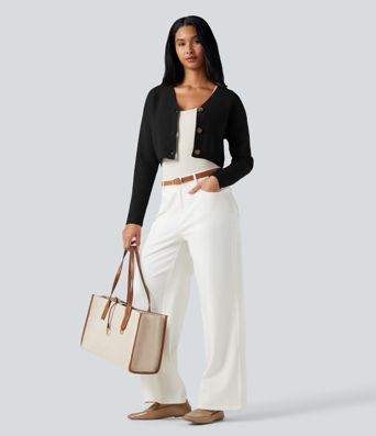 V-neck Long Sleeve Cropped Work Cardigan