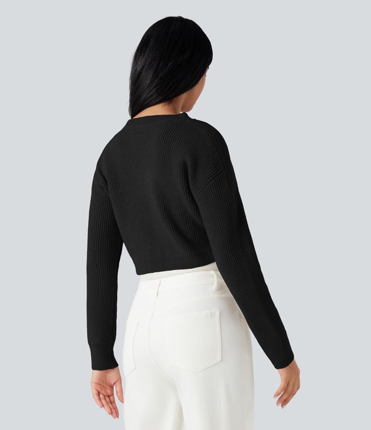 V-neck Long Sleeve Cropped Work Cardigan