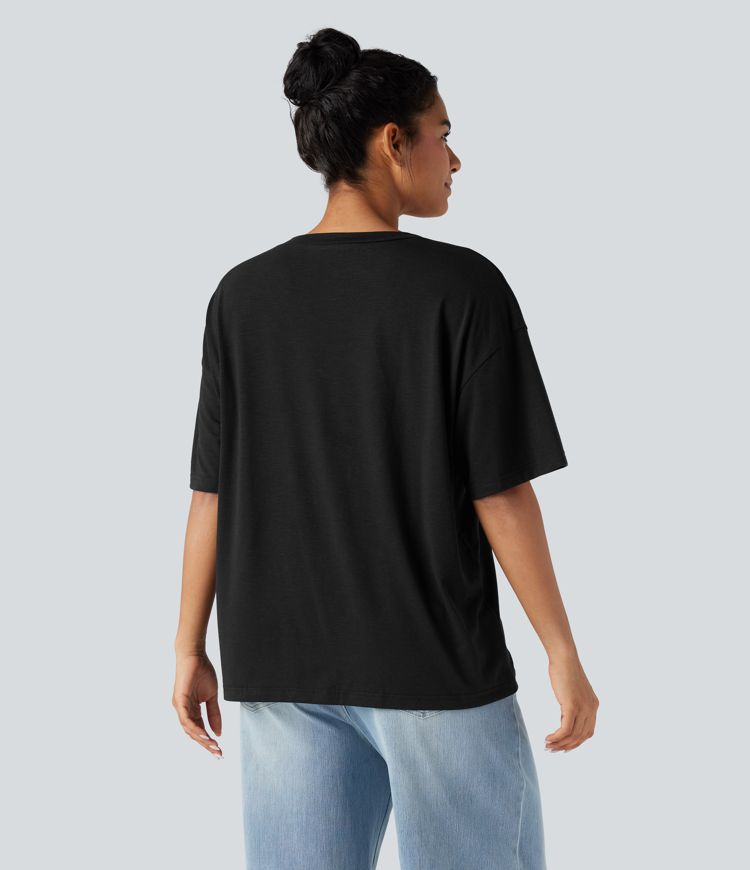 V-neck Short Sleeve Relaxed Casual Top