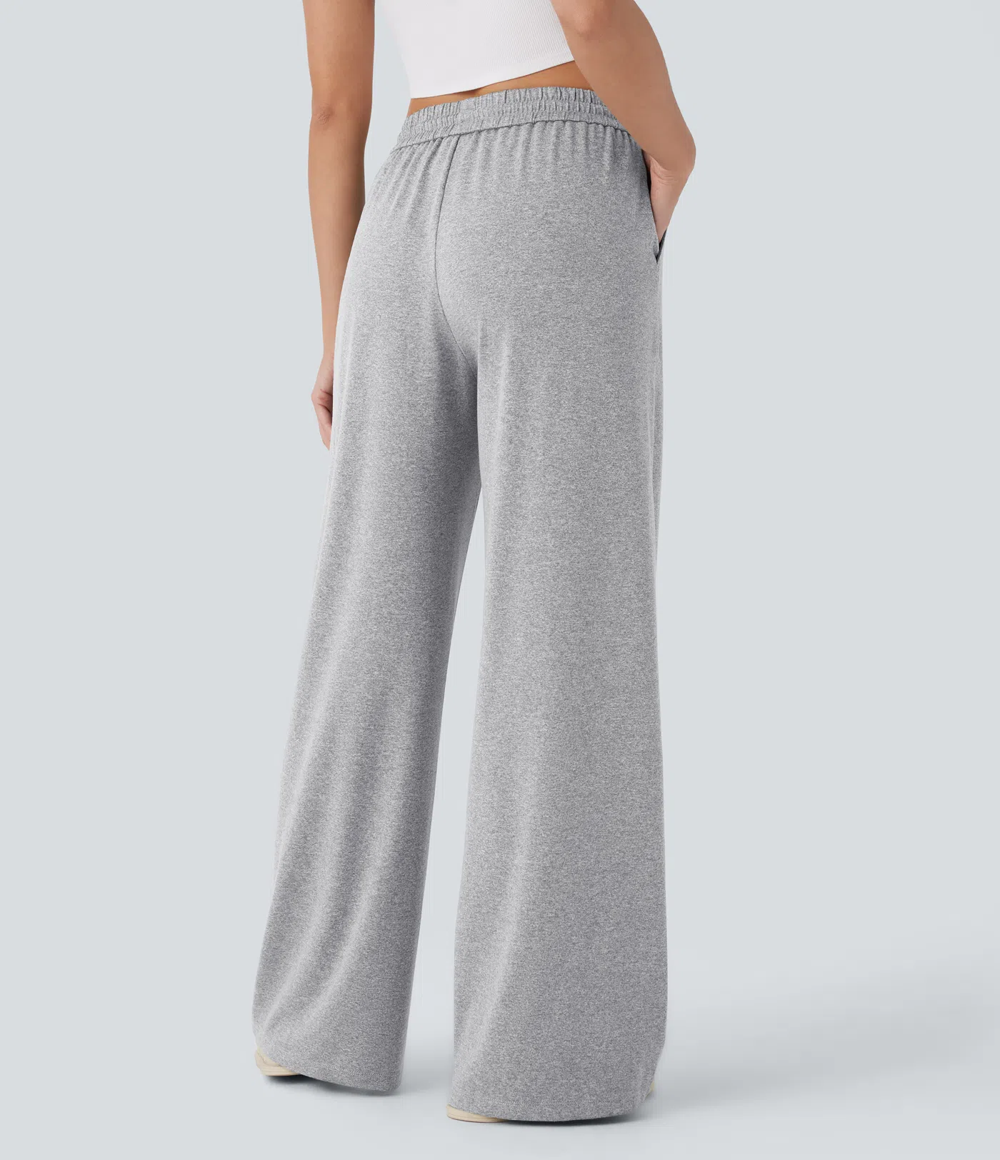 High Waisted Drawstring Side Pocket Wide Leg Casual Pants