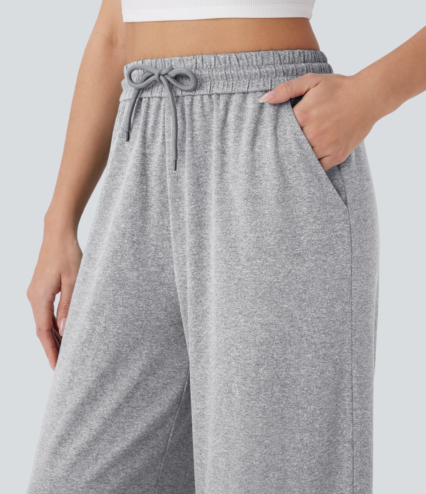 High Waisted Drawstring Pocket Wide Leg Casual Trousers