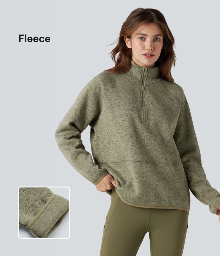 Stand Collar Half Zip Fleece Hiking Heathered Sweatshirt